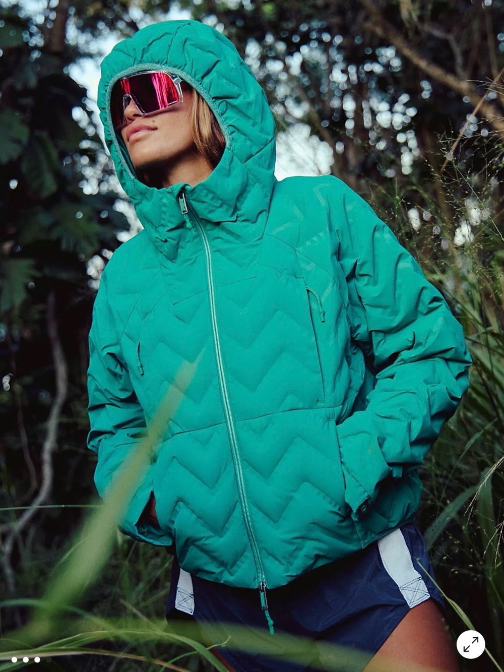 FP Movement by Free People Turquoise Hooded Chevron Puffer Jacket